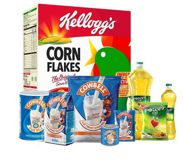 Corn flakes, milk, cooking oil and other provisions from a Belleza package